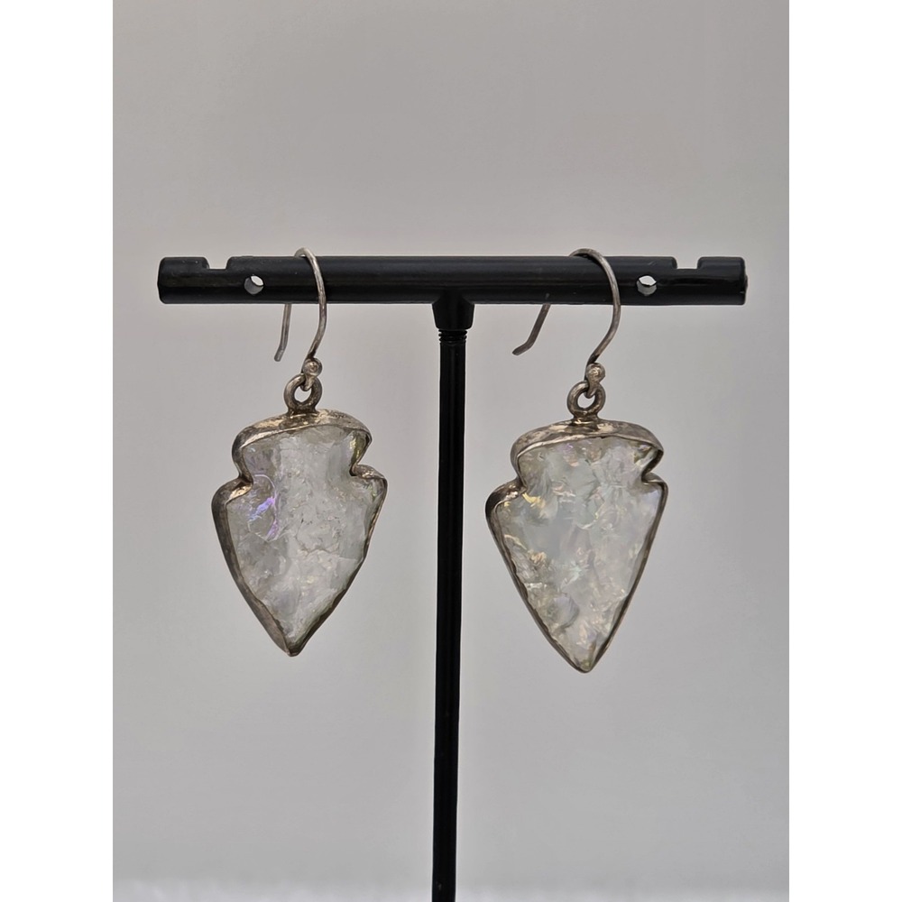 Vtg Rainbow Aura‎ Quartz 925 Sterling Silver Arrowhead Earrings FREE $HIPPING!!